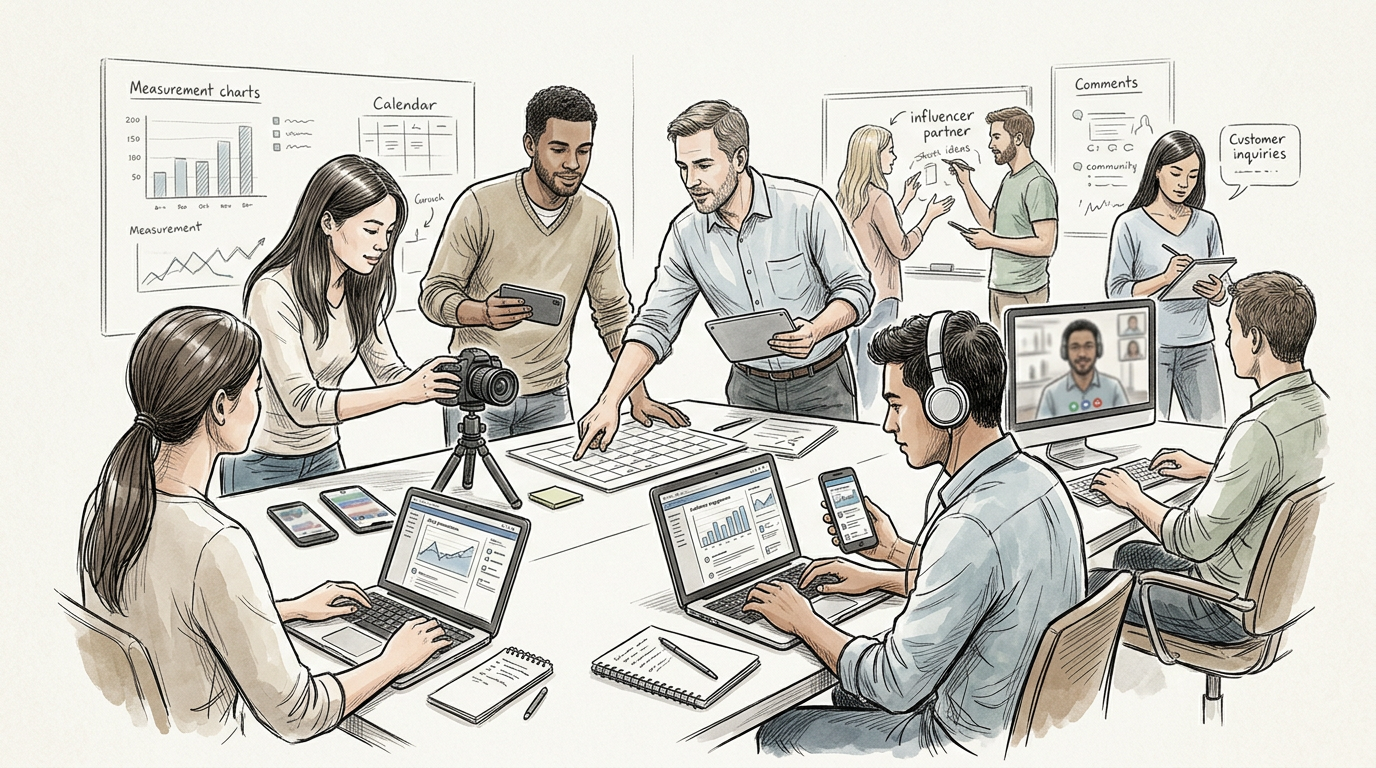 Social media team coordinating brand communications