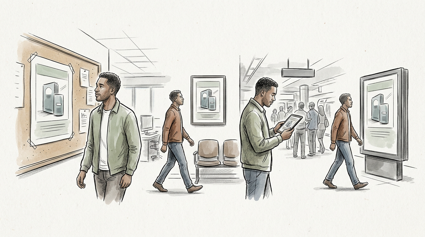 Consumer surrounded by repeated advertising across media