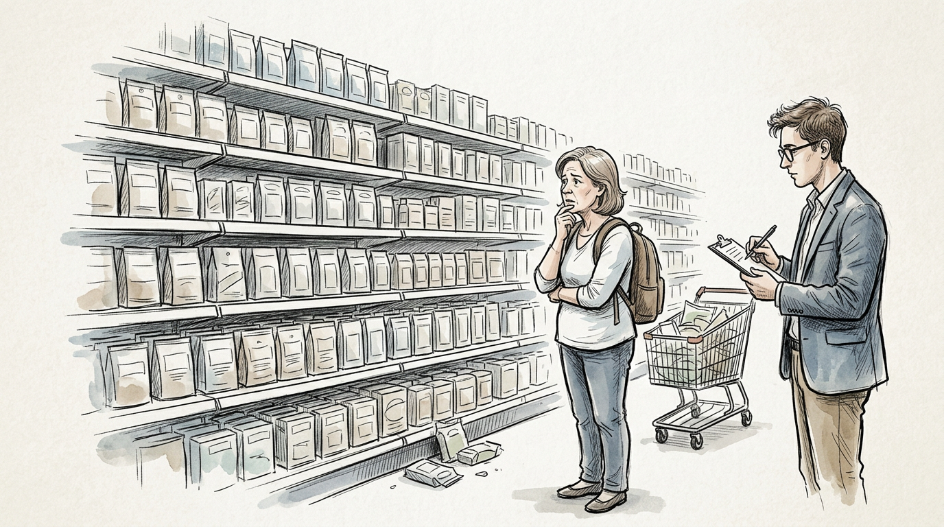 Consumer overwhelmed comparing similar products
