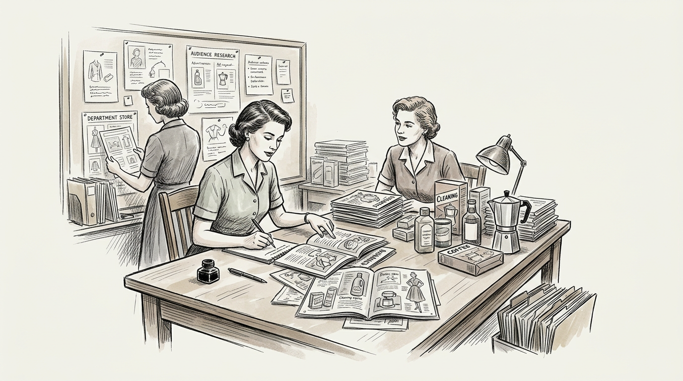 Three women reviewing retail research materials around a worktable