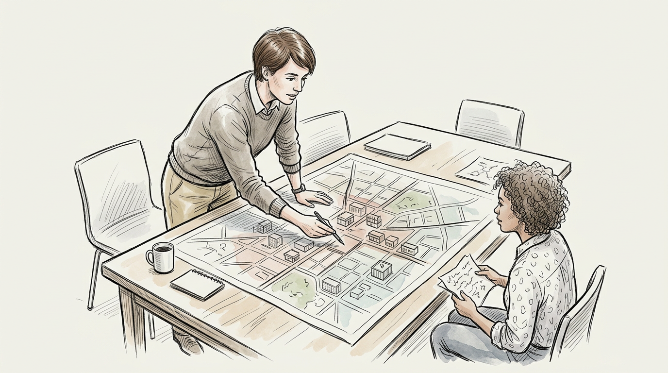 Marketer studying city map and purchase intent