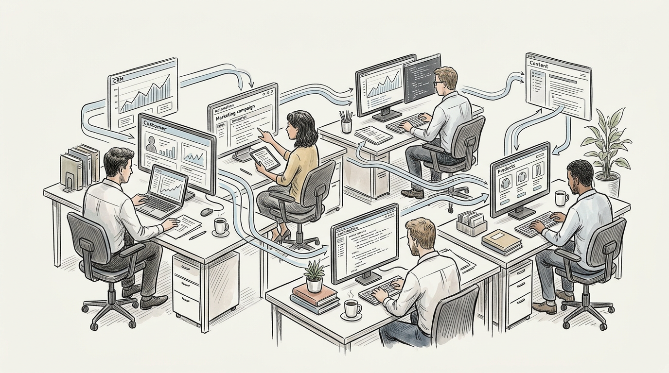 Teams connecting CRM, marketing, analytics, content, and product workflows