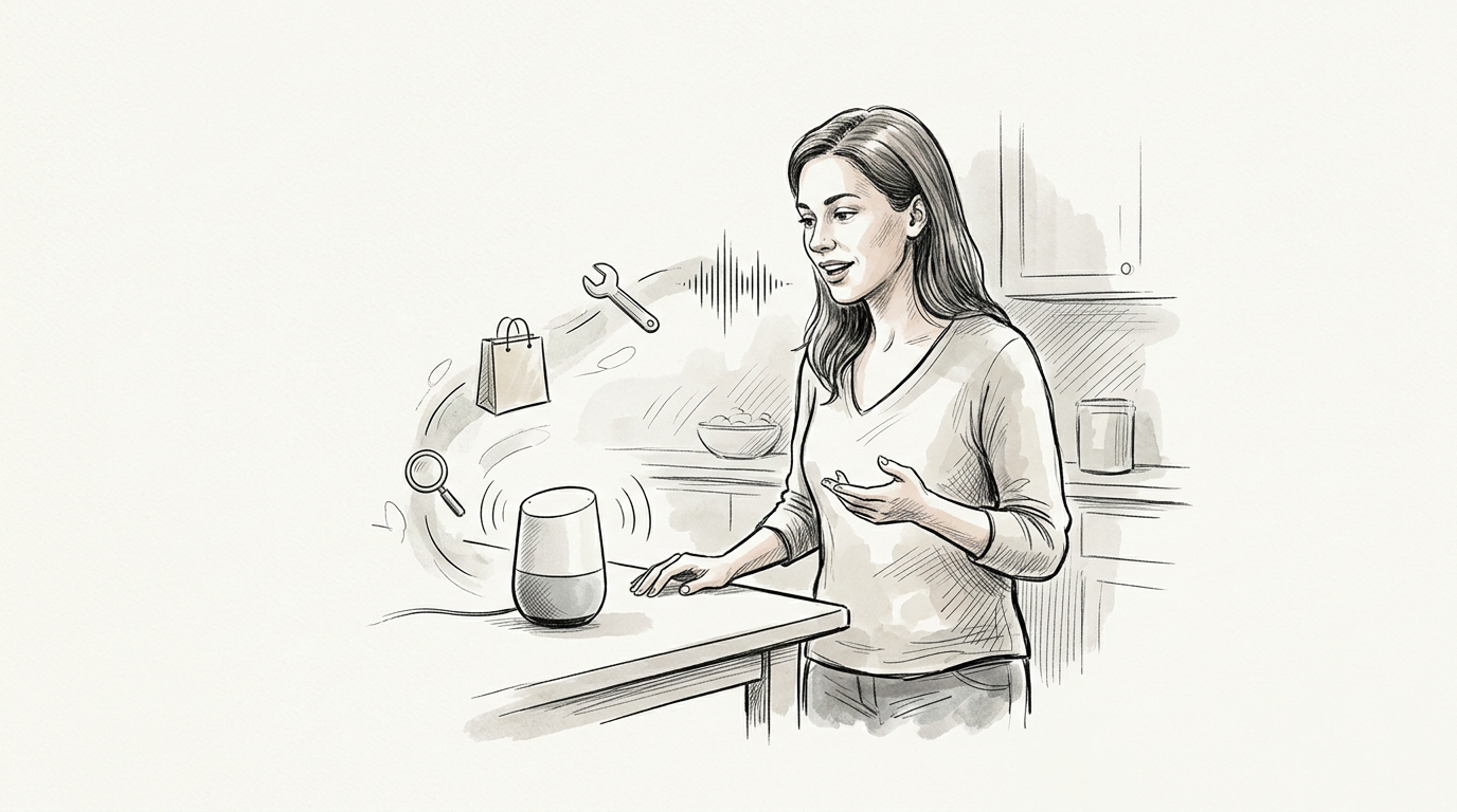 Consumer speaking with voice-enabled device