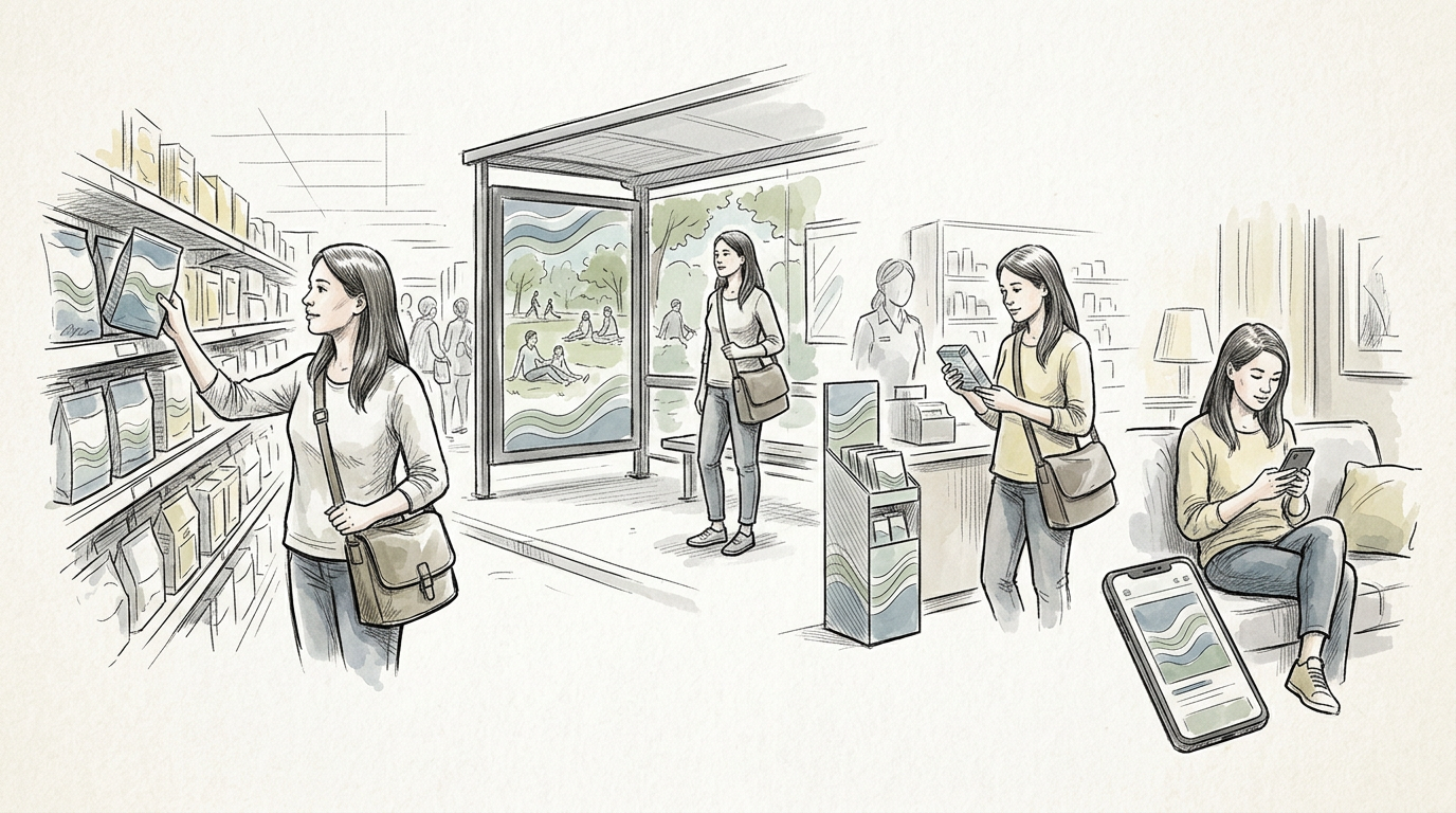 Women browsing books and using smartphones in a bookstore
