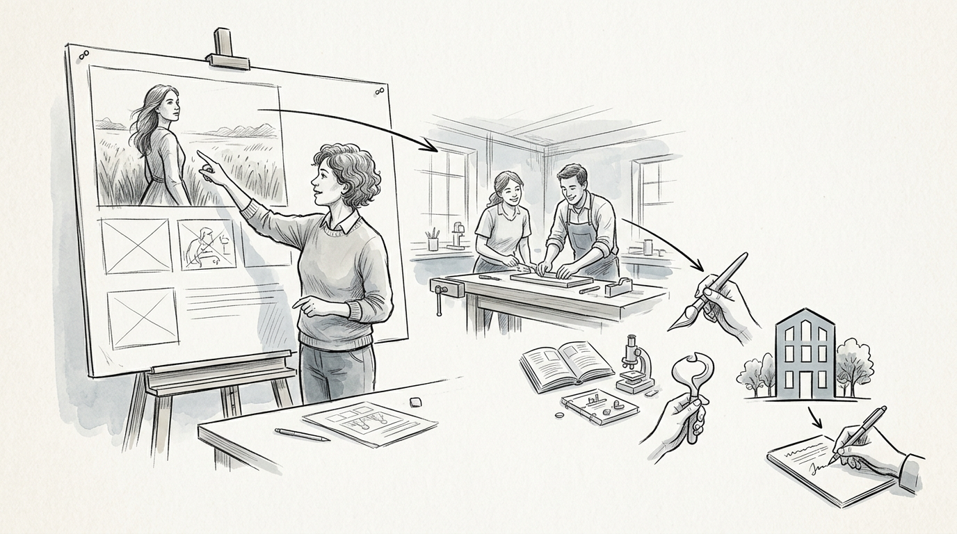 Illustrated workflow from concept planning to collaborative making and project completion