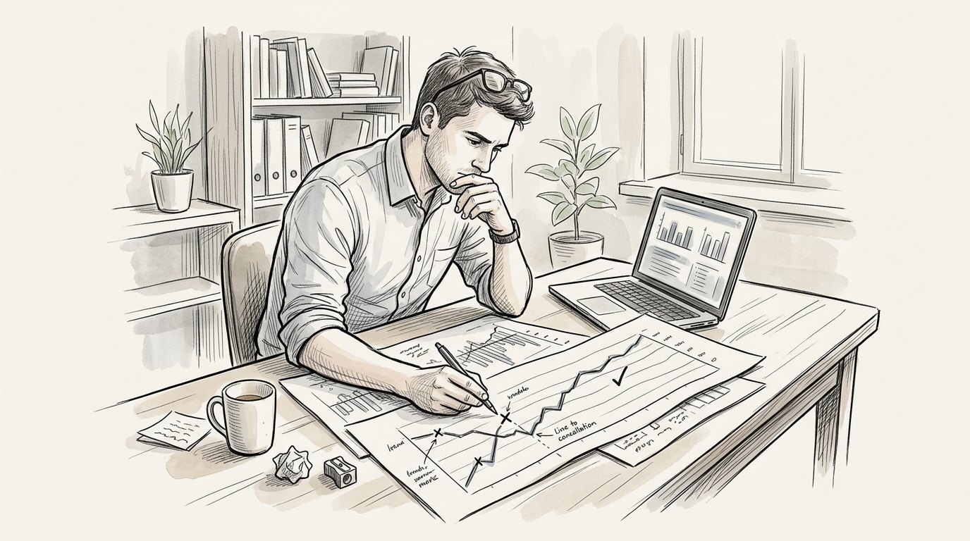 Professional analyzing charts and analytics at a desk