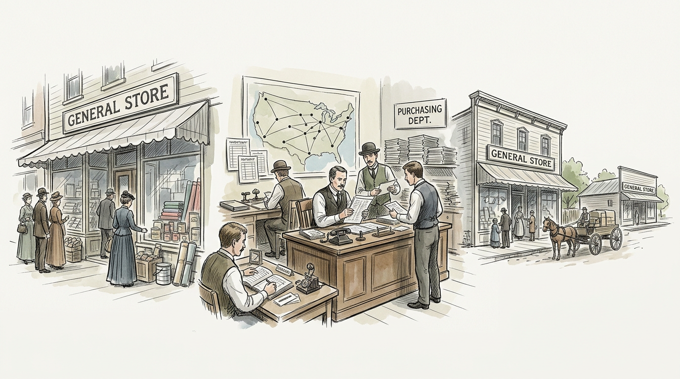General Store and Purchasing Dept. with map and storefronts