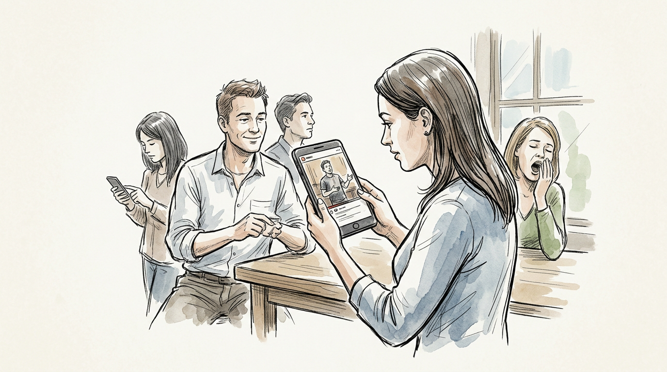 People using smartphones and tablet around a café table