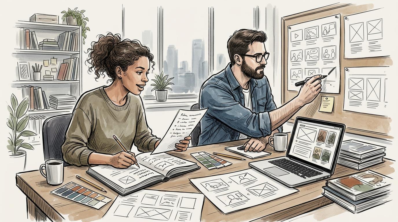 Copywriter and art director developing campaign concepts